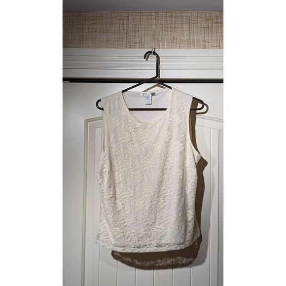 WD.NY Cream Lace Overlay Tank/Shell Top Womens Size XL - Picture 9 of 9